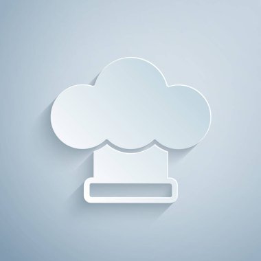 Kağıt kesiği Şef şapkası simgesi gri arkaplanda izole edilmiş. Aşçılık sembolü. Aşçı şapkası. Kağıt sanatı tarzı. Vektör