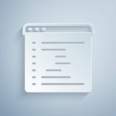 Kağıt kesiği Tarayıcı pencere simgesi gri arkaplanda izole edildi. Kağıt sanatı tarzı. Vektör