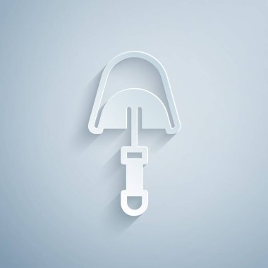 Kağıt kesiği Spatula simgesi gri arkaplanda izole edildi. Mutfak spatula ikonu. Barbekü spatula işareti. Barbekü ve ızgara aleti. Kağıt sanatı tarzı. Vektör