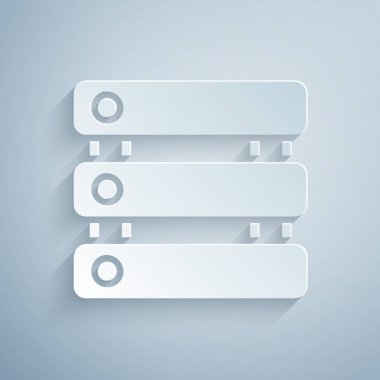 Kağıt kesme Sunucusu, Data, Web sunucu simgesi gri arkaplanda izole edildi. Kağıt sanatı tarzı. Vektör