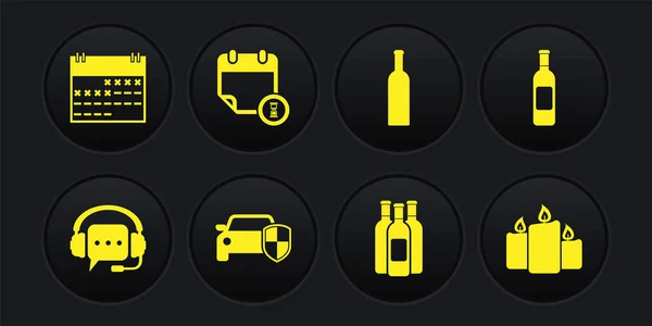 Koptelefoon Met Spraakbel Fles Wijn Auto Bescherming Verzekering Flessen Kalender — Stockvector