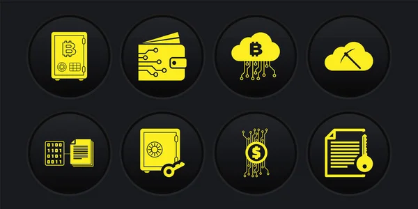 Smart sözleşmesi, Kripto para birimi bulut madenciliği, kazık kanıtı, bitcoin devresi ve cüzdan ikonu. Vektör