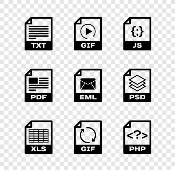 Définir Document Fichier Txt Gif Xls Icône Php Vecteur — Image vectorielle