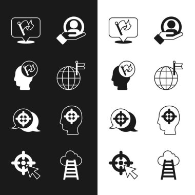 Bayraklı Gezegen, El ele tutuşmalar, Bayraklar, arama ekipleri, hedef, kafa avcılığı, merdiven bitirme ve ikon. Vektör