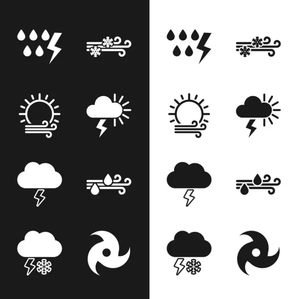 Set Sturm Wind Und Sonne Schnee Regen Tornado Und Wolke — Stockvektor