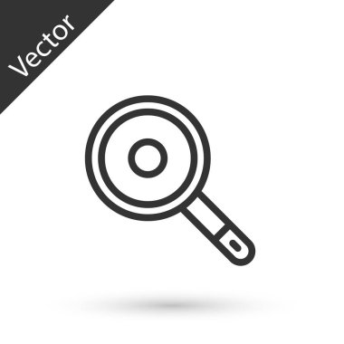 Beyaz arka planda izole edilmiş gri çizgi tava simgesi. Kızartma veya kızartma gıda sembolü. Vektör