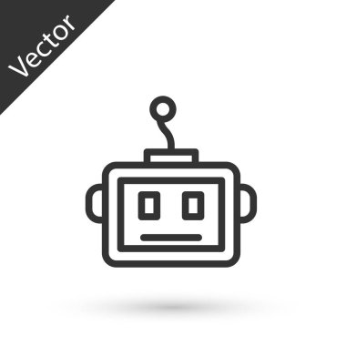 Gri çizgi Yapay Zeka robot simgesi beyaz arkaplanda izole edildi. Makine öğrenme, bulut hesaplama. Vektör