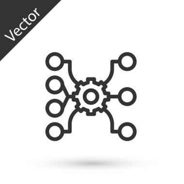 Gri çizgi sinirsel ağ simgesi beyaz arkaplanda izole edildi. Yapay zeka yapay zekası. Vektör