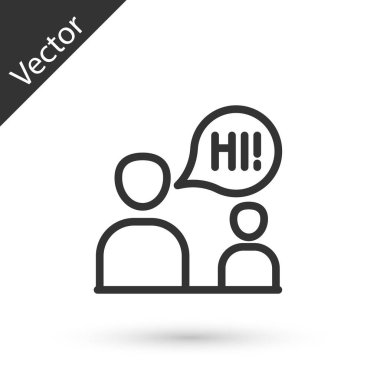 Gri çizgi İki oturan adam konuşan ikon beyaz arka planda izole. Konuşma balonu sohbeti. İleti simgesi. İletişim ya da yorum sohbet sembolü. Vektör