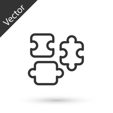 Gri çizgi yapboz parçaları, beyaz arka planda izole edilmiş oyuncak ikonu. Vektör