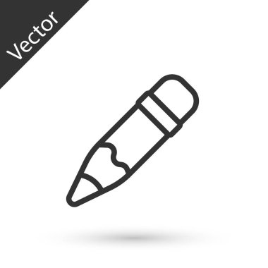 Beyaz arka planda silgi simgesine sahip gri çizgi kalem. Çizim ve eğitim araçları. Okul sembolü. Vektör