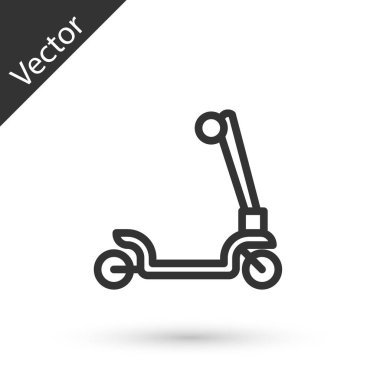Beyaz arka planda izole edilmiş çocuk ikonu için gri çizgili patenli scooter. Motoru tekmele ya da dengeli sür. Vektör