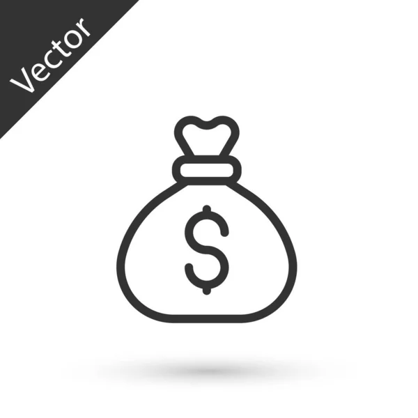 Línea Gris Icono Bolsa Dinero Aislado Sobre Fondo Blanco Dólar — Vector de stock