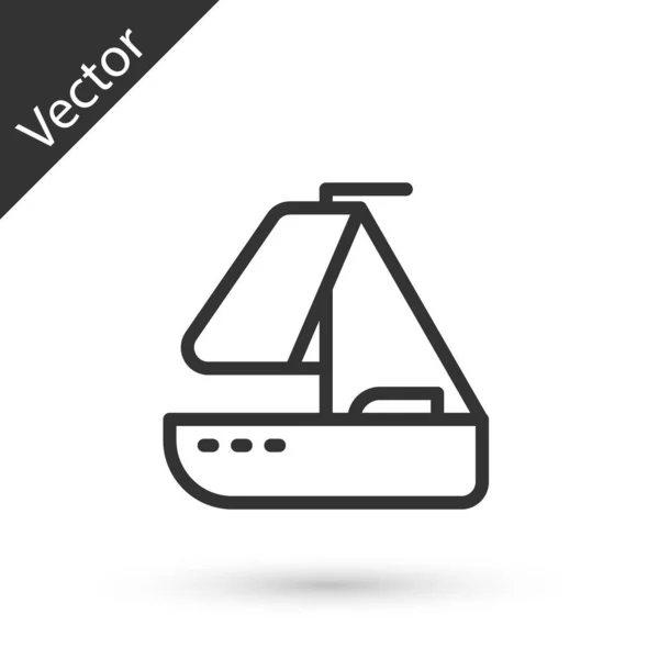 Linha Cinza Iate Veleiro Vela Ícone Navio Isolado Fundo Branco — Vetor de Stock