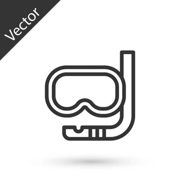 Línea Gris Máscara Buceo Icono Snorkel Aislados Sobre Fondo Blanco — Vector de stock