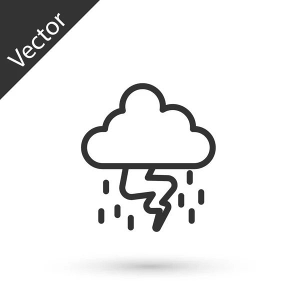 Icono Tormenta Línea Gris Aislado Sobre Fondo Blanco Nube Relámpago — Vector de stock