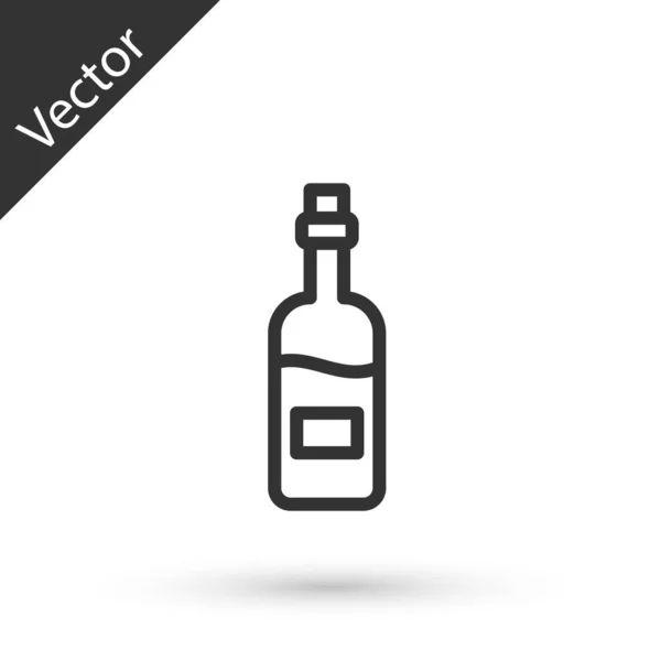 Línea Gris Icono Botella Vino Aislado Sobre Fondo Blanco Vector — Vector de stock
