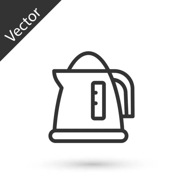 Grey Line Electric Kettle Icon Isolated White Background Teapot Icon — Stock Vector