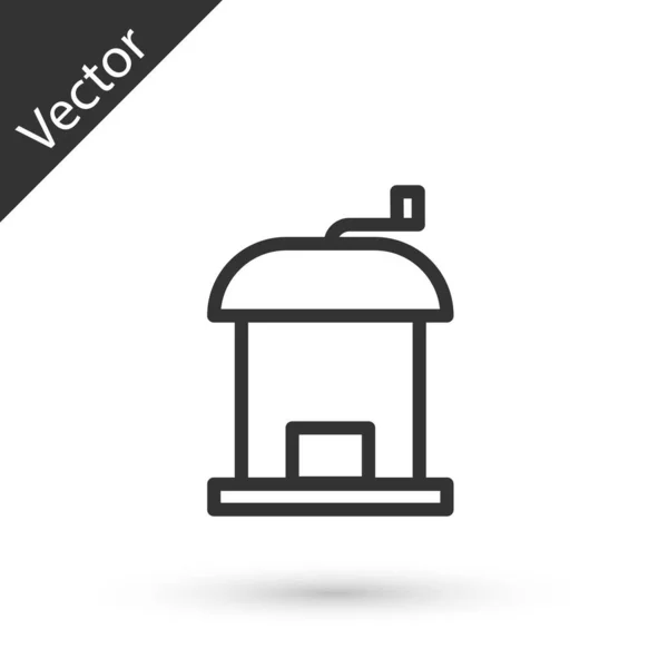 Línea Gris Icono Molinillo Café Manual Aislado Sobre Fondo Blanco — Vector de stock