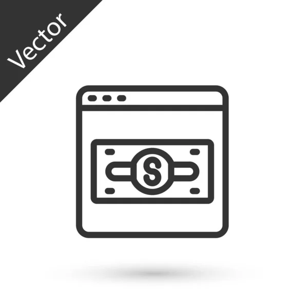 Línea Gris Compras Línea Icono Pantalla Aislado Sobre Fondo Blanco — Vector de stock