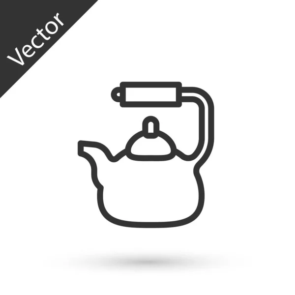 Linha Cinza Kettle Com Alça Ícone Isolado Fundo Branco Ícone — Vetor de Stock