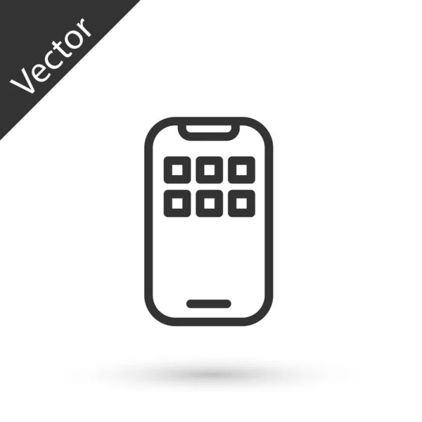 Línea Gris Icono Aplicaciones Móviles Aislado Sobre Fondo Blanco Smartphone — Vector de stock
