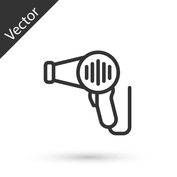 Línea Gris Icono Del Secador Pelo Aislado Sobre Fondo Blanco — Vector de stock