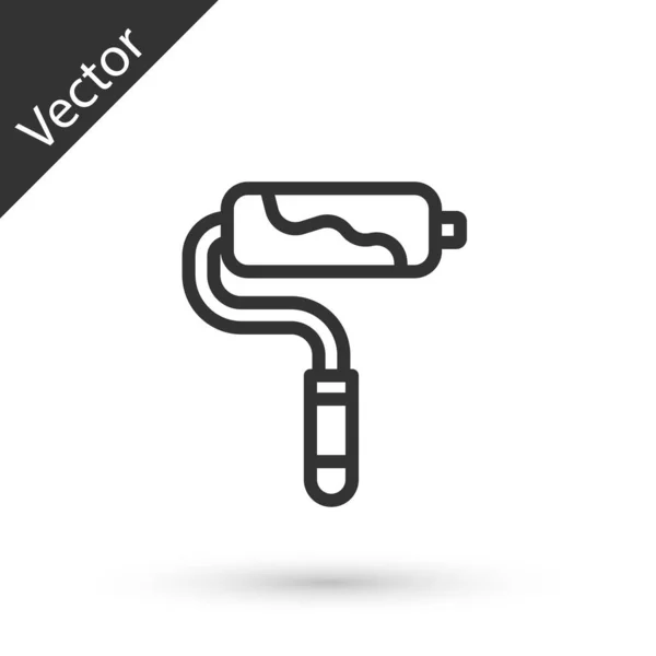 Szürke Vonal Festék Görgő Ecset Ikon Elszigetelt Fehér Háttér Vektor — Stock Vector