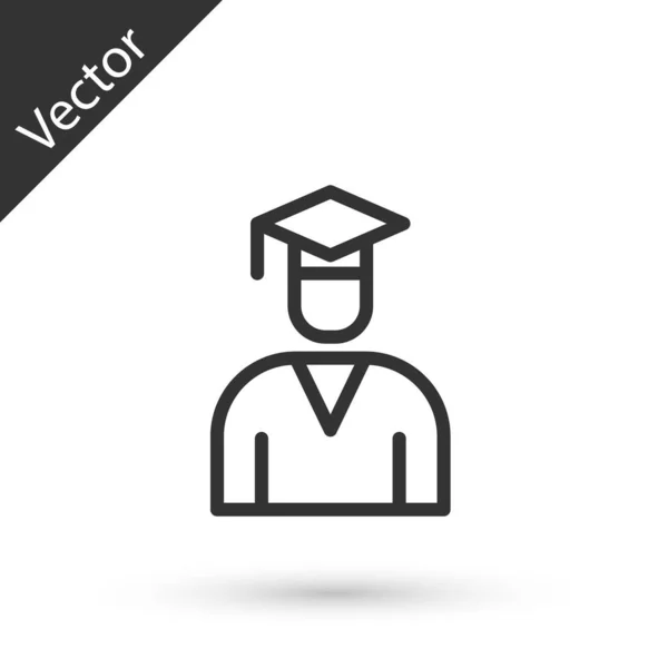 Grey Line Graduate Graduation Cap Icon Isolated White Background Vector — Stock Vector