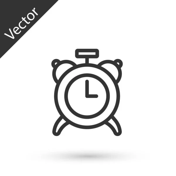 Línea Gris Icono Del Reloj Despertador Aislado Sobre Fondo Blanco — Vector de stock