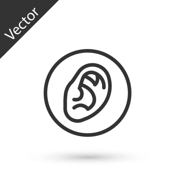 Grey Line Ear Listen Sound Signal Icon Isolated White Background — Stock Vector