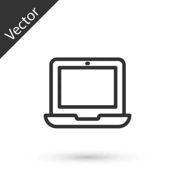 灰色线笔记本电脑图标隔离在白色背景 带有空屏幕标志的笔记本电脑 — 图库矢量图片