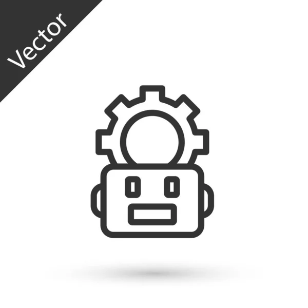 Grey Line Robot Setting Icon Isolated White Background Artificial Intelligence — Stock Vector