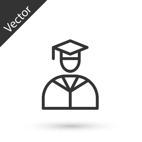 Línea Gris Icono Gorra Graduación Graduación Aislado Sobre Fondo Blanco — Vector de stock