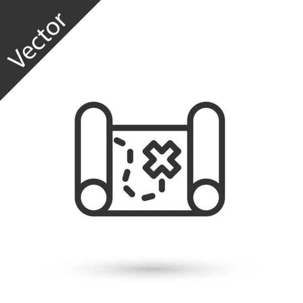 Línea Gris Icono Del Mapa Del Tesoro Pirata Aislado Sobre — Vector de stock