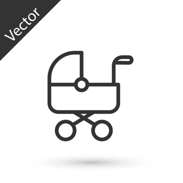 Grey Line Baby Stroller Icon Isolated White Background Baby Carriage — Stock Vector