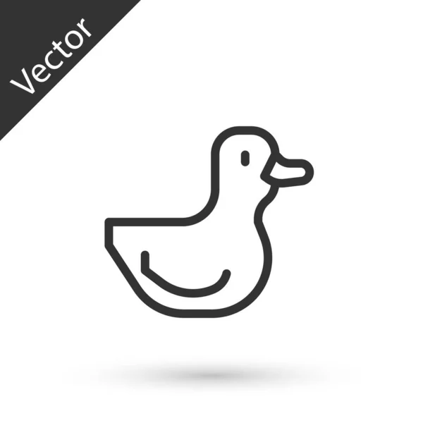 Grey Line Rubber Duck Icon Isolated White Background Vector — Stock Vector