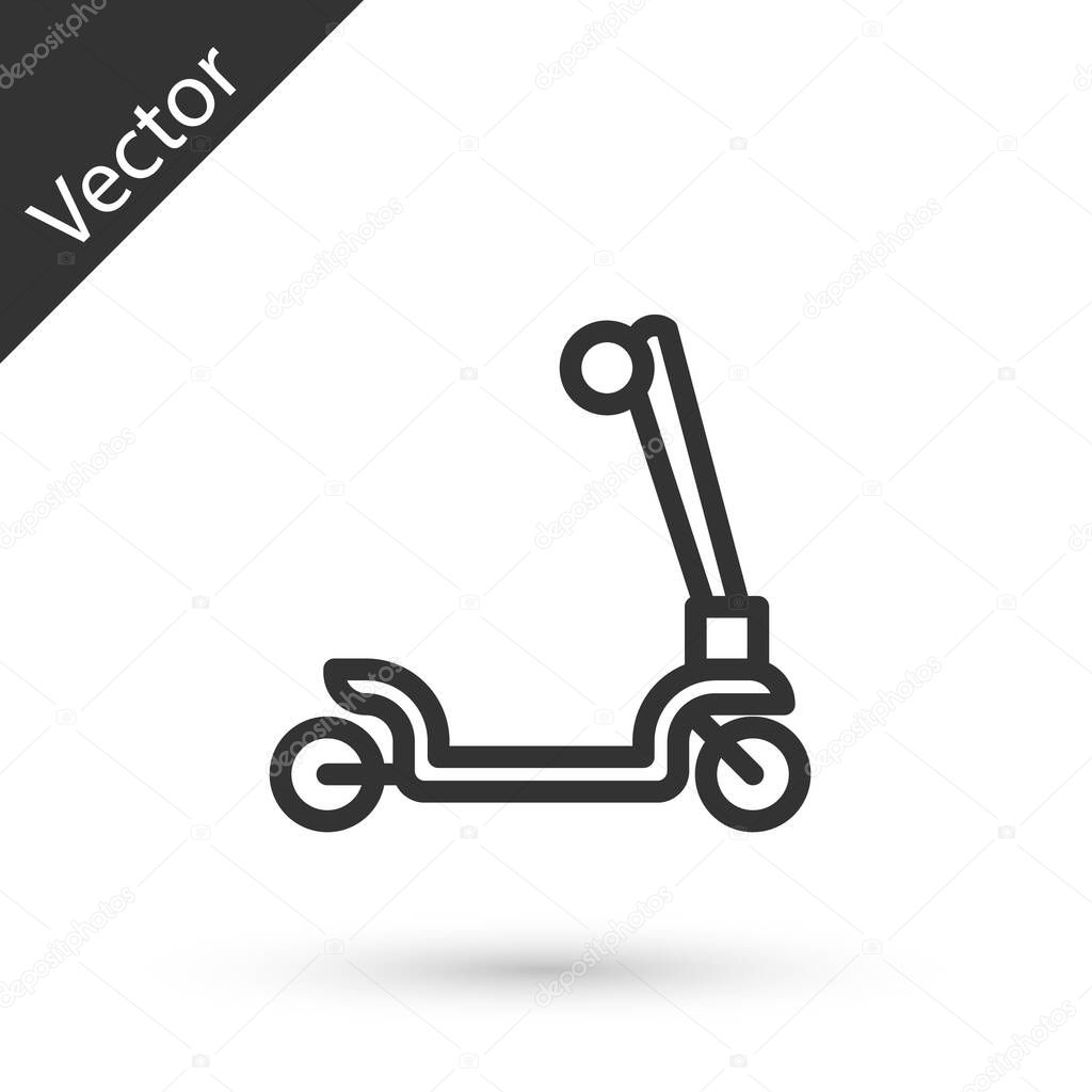 Grey line Roller scooter for children icon isolated on white background. Kick scooter or balance bike.  Vector
