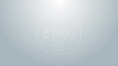 Mavi çizgi Bingo simgesi gri arkaplanda izole edildi. Amerikan tombala oyunu için piyango biletleri. 4K Video hareketli grafik canlandırması