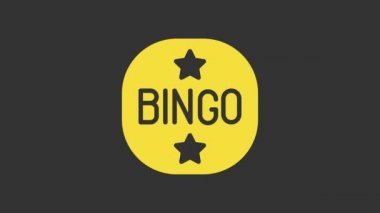 Sarı bingo simgesi gri arkaplanda izole edildi. Amerikan tombala oyunu için piyango biletleri. 4K Video hareketli grafik canlandırması