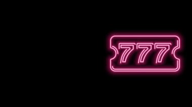 Parlayan neon hattı piyango bileti ikonu siyah arka planda izole edildi. Bingo, loto, nakit para ödülleri. Finansal başarı, refah, zafer, kazanma şansı. 4K Video hareketli grafik canlandırması