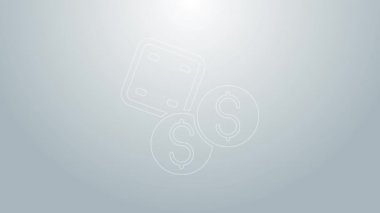 Mavi çizgi Oyun zar simgesi gri arkaplanda izole edildi. Kumarhane kumarı. 4K Video hareketli grafik canlandırması