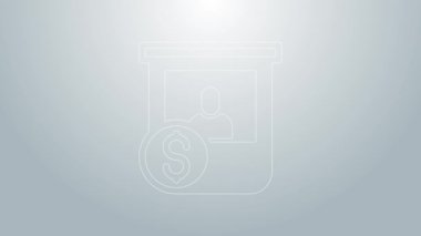 Mavi çizgi kumarhane çipleri, gri arka planda izole edilmiş dolar desteleri üzerinde değiş tokuş yapıyor. 4K Video hareketli grafik canlandırması
