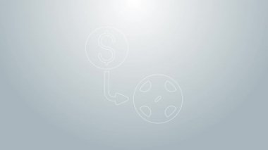 Mavi çizgi kumarhane çipleri gri arka planda izole edilmiş dolar simgesine göre değiş tokuş yapıyor. 4K Video hareketli grafik canlandırması