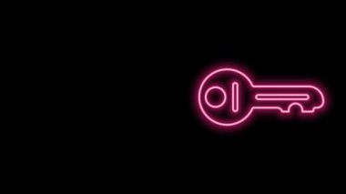 Parlayan neon hattı Eski anahtar simgesi siyah arkaplanda izole edildi. 4K Video hareketli grafik canlandırması