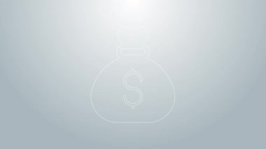 Mavi çizgi Para Çantası simgesi gri arkaplanda izole edildi. Dolar ya da USD sembolü. Nakit bankacılık tabelası. 4K Video hareketli grafik canlandırması