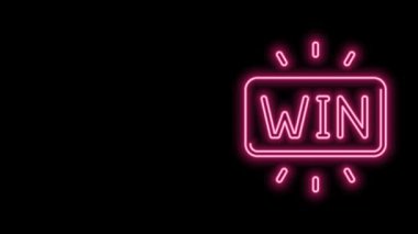 Parlayan neon hattı Kumarhane kazananı siyah arka planda izole edilmiş bir simge. 4K Video hareketli grafik canlandırması