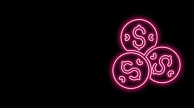 Siyah arka planda dolar sembolü olan parlak neon hattı kumarhane çipi. Kumarhane kumarı. 4K Video hareketli grafik canlandırması