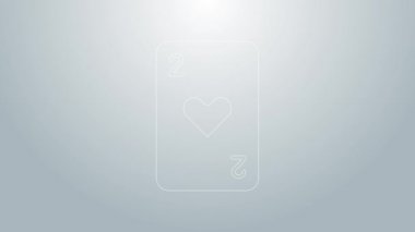 Mavi çizgi Gri arkaplanda kalp sembolü simgesi olan kart oynamak. Kumarhane kumarı. 4K Video hareketli grafik canlandırması