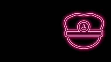 Parlayan neon hattı Kaptan şapka simgesi siyah arka planda izole edildi. 4K Video hareketli grafik canlandırması